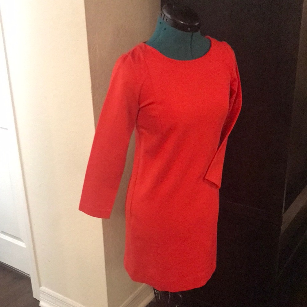 3/4 Sleeve Bright Red Ponte Knit Sheath Dress
